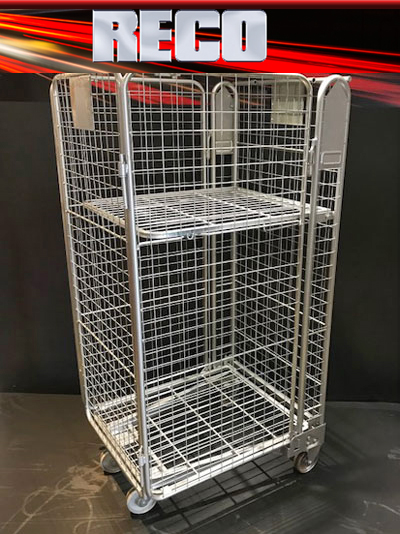 Used 4 Sided Mesh A Frame Nestable Roll Cages with Shelf