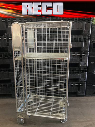 Used Security Mesh A Frame Nestable Roll Cages with Middle Shelf