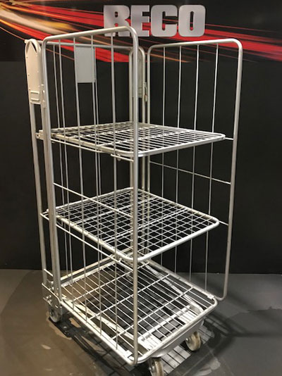 Used 3 Sided A Frame Nestable Roll Cages with 2 Shelves