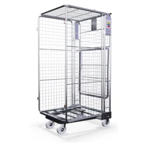 New Full Security Nestable Roll Cage Pallet - Mesh Infill c/w Hinged Shelf, & Lid