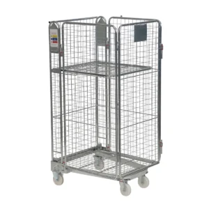 New 4-Sided Nestable Roll Cage Pallet - Comes with Hinged Shelf