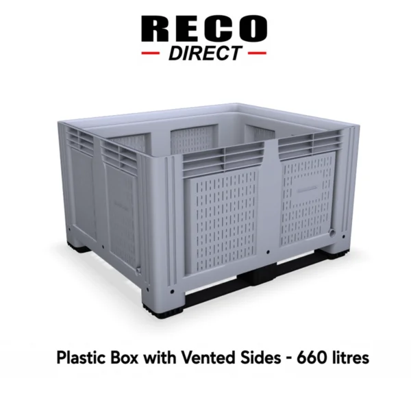 New Grey Vented Plastic Pallet Box – 2 Skid
